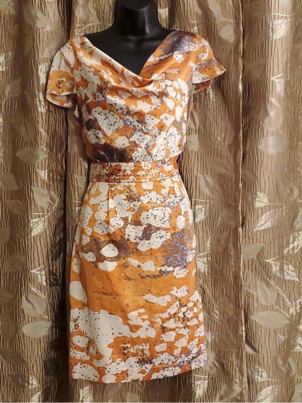 Marc New York Size 8 Orange and White Abstract Print Women's Dress